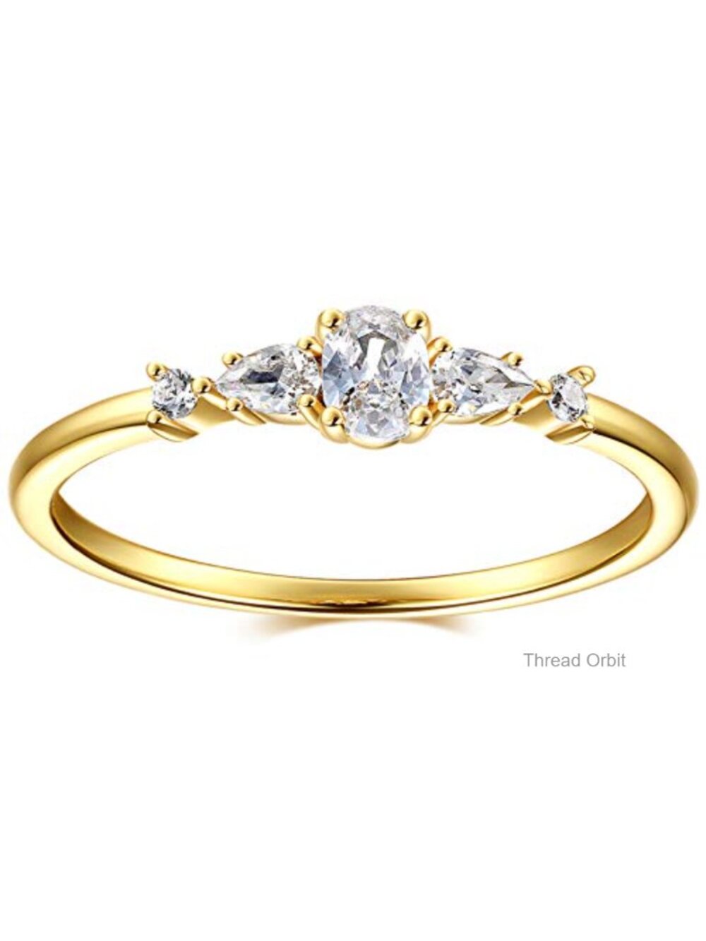 18K Gold Plated Cluster Ring with Cubic Zirconia Stones Stackable Band